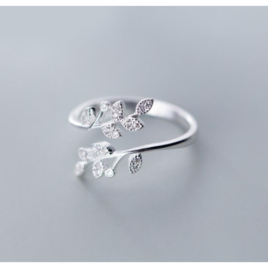 sterling silver crystal leaf ring