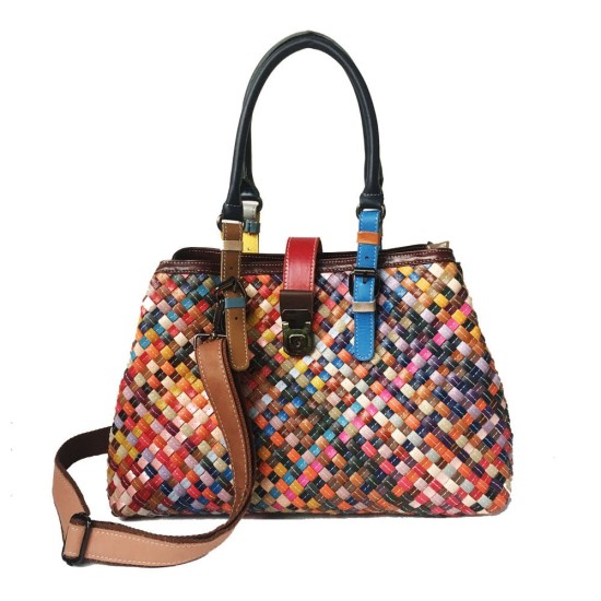 multi-color handmade leather handbag