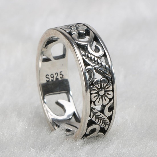 floral vine sterling silver ring