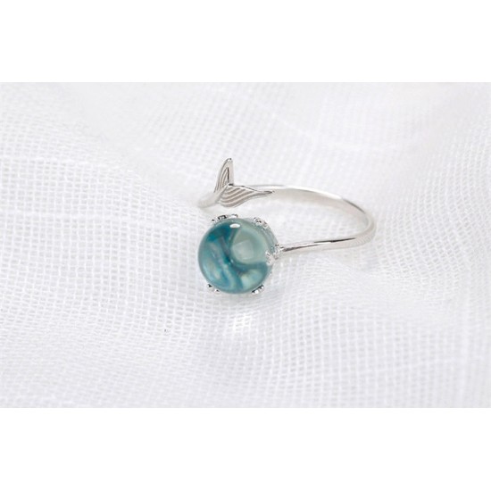 ocean bubble and whale tail sterling silver ring